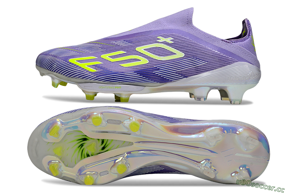Men's Adidas F50+ Elite Lightstrike Laceless FG Firm Ground Low-Tops Football Boots - Purple/White/Yellow 1