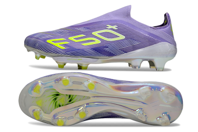 Men's Adidas F50+ Elite Lightstrike Laceless FG Firm Ground Low-Tops Football Boots - Purple/White/Yellow