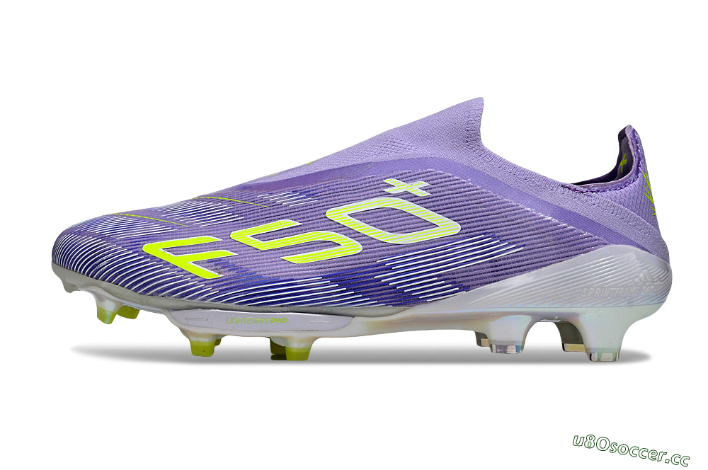 Men's Adidas F50+ Elite Lightstrike Laceless FG Firm Ground Low-Tops Football Boots - Purple/White/Yellow 0