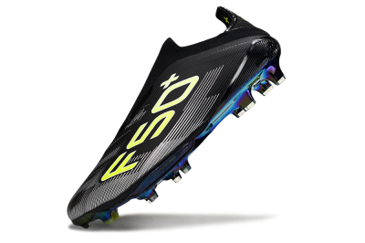 Men's Adidas F50+ Elite Lightstrike Laceless FG Firm Ground Low-Tops Football Boots - Black/White/Yellow