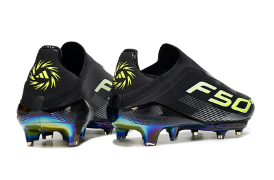 Men's Adidas F50+ Elite Lightstrike Laceless FG Firm Ground Low-Tops Football Boots - Black/White/Yellow