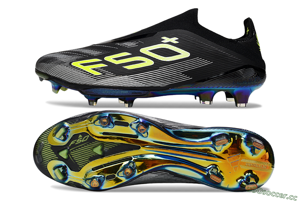 Men's Adidas F50+ Elite Lightstrike Laceless FG Firm Ground Low-Tops Football Boots - Black/White/Yellow 1
