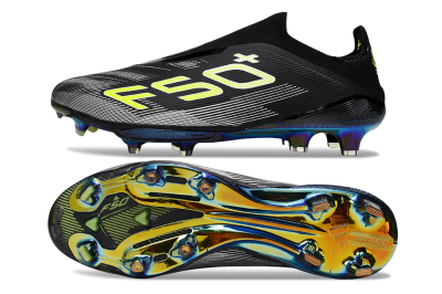 Men's Adidas F50+ Elite Lightstrike Laceless FG Firm Ground Low-Tops Football Boots - Black/White/Yellow
