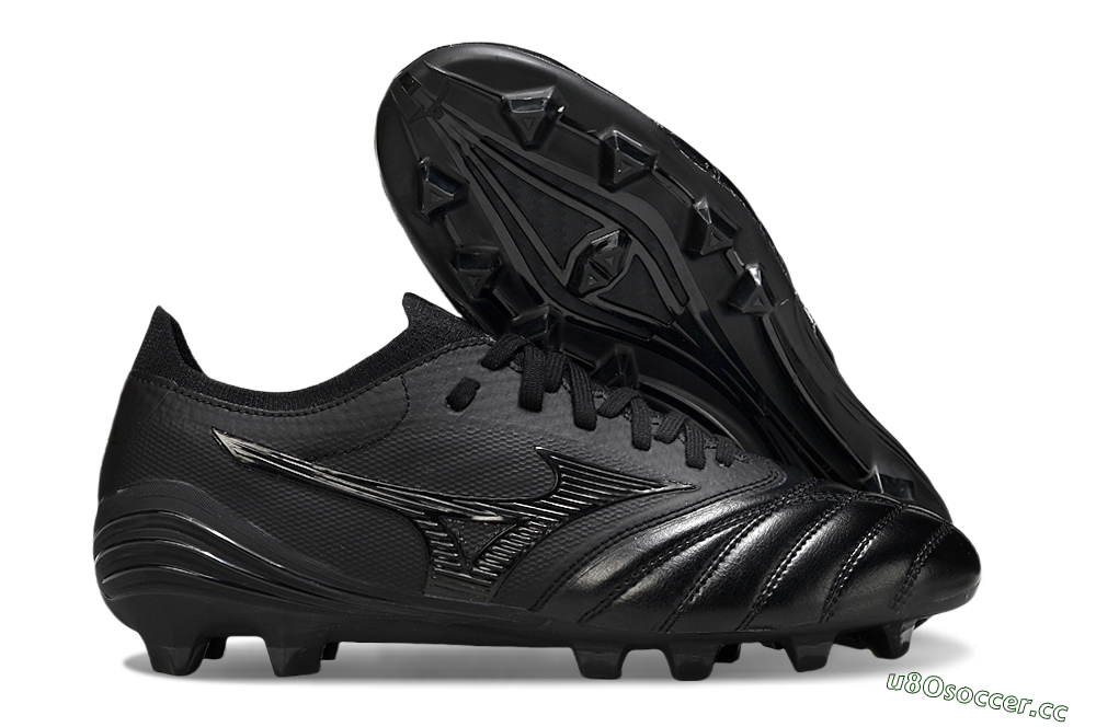 Men's Mizuno Morelia Neo 4 FG Firm Ground Low-Tops Football Boots - Black/Black/Black 2