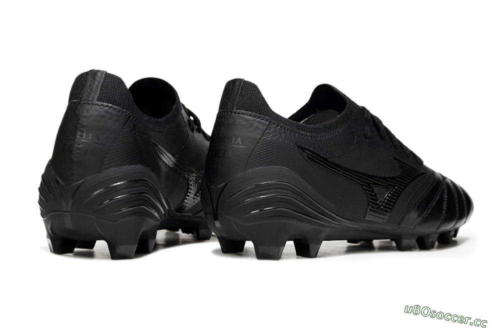 Men's Mizuno Morelia Neo 4 FG Firm Ground Low-Tops Football Boots - Black/Black/Black 6