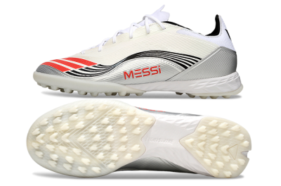 Unisex Messi x Adidas F50 Pro TF Artificial Turf Low-Tops Football Shoes - Silver/Red/Black