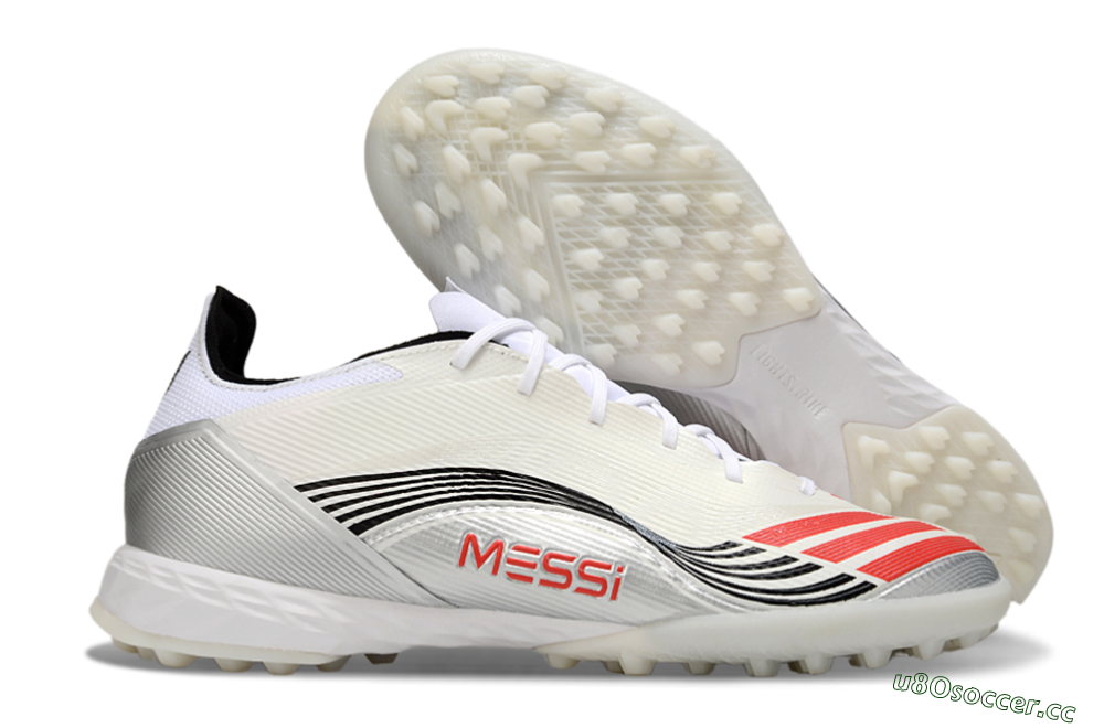 Unisex Messi x Adidas F50 Pro TF Artificial Turf Low-Tops Football Shoes - Silver/Red/Black 2