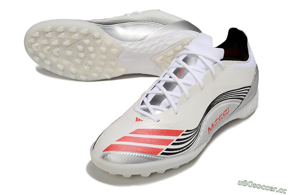 Unisex Messi x Adidas F50 Pro TF Artificial Turf Low-Tops Football Shoes - Silver/Red/Black 3