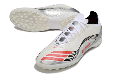Unisex Messi x Adidas F50 Pro TF Artificial Turf Low-Tops Football Shoes - Silver/Red/Black