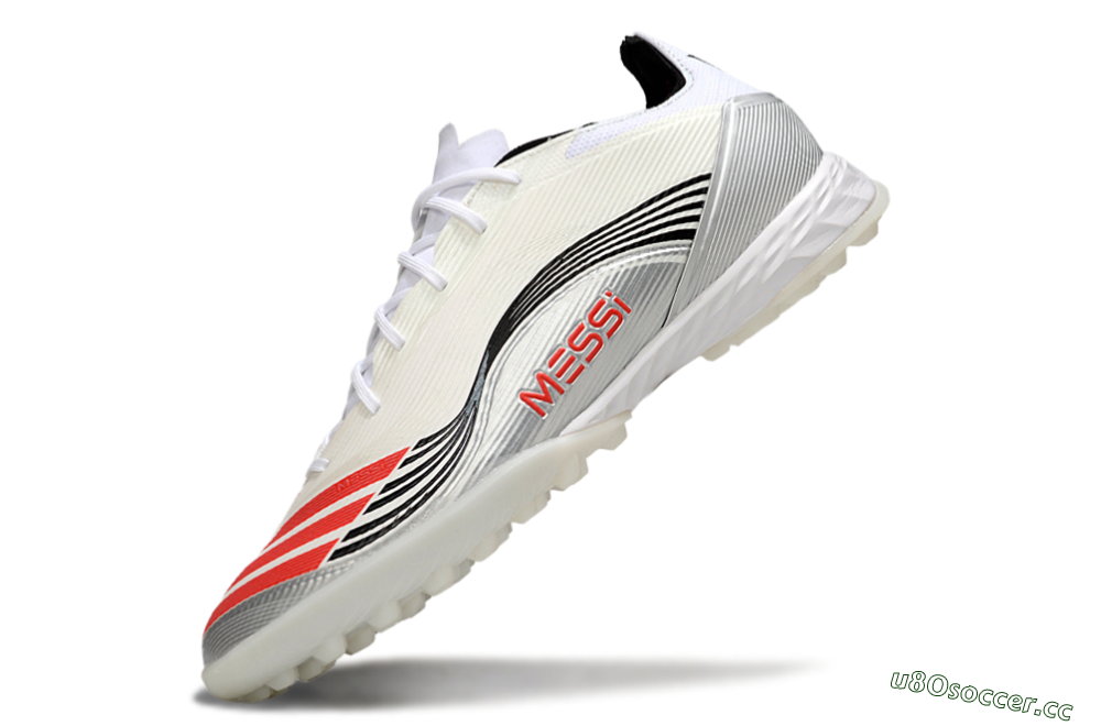 Unisex Messi x Adidas F50 Pro TF Artificial Turf Low-Tops Football Shoes - Silver/Red/Black 5