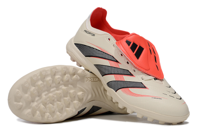 Unisex Adidas Predator Elite Foldover Tongue TF Artificial Turf Low-Tops Football Shoes - Beige/Black/Red