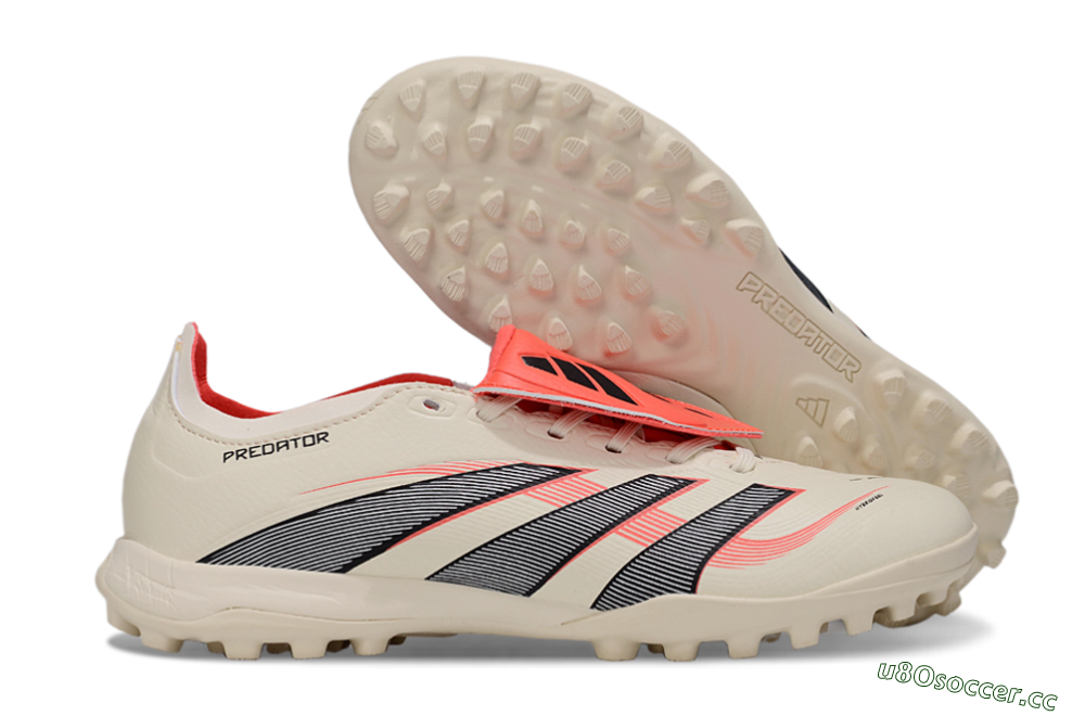 Unisex Adidas Predator Elite Foldover Tongue TF Artificial Turf Low-Tops Football Shoes - Beige/Black/Red 2