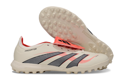 Unisex Adidas Predator Elite Foldover Tongue TF Artificial Turf Low-Tops Football Shoes - Beige/Black/Red