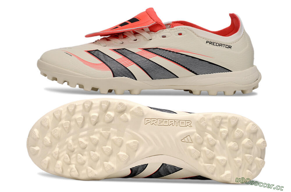 Unisex Adidas Predator Elite Foldover Tongue TF Artificial Turf Low-Tops Football Shoes - Beige/Black/Red 1