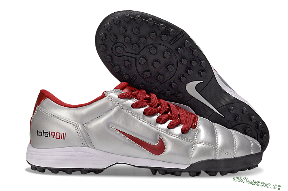Men's Nike Total 90 III TF Artificial Turf Low-Tops Football Shoes - Silver/Red/Black 2