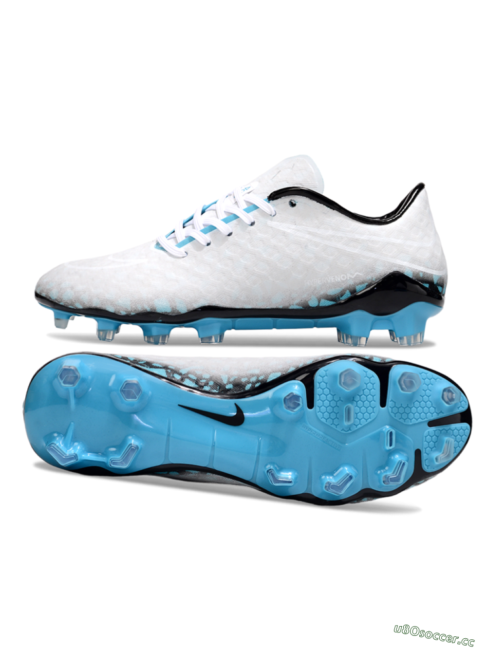 Men's Nike Hypervenom Phantom FG Firm Ground Low-Tops Football Boots - White/Black/Blue 1