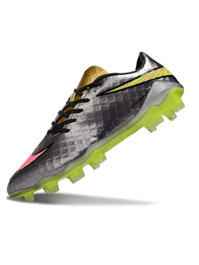 Men's Nike Hypervenom Phantom FG Firm Ground Low-Tops Football Boots - Silver/Yellow/Pink