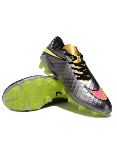 Men's Nike Hypervenom Phantom FG Firm Ground Low-Tops Football Boots - Silver/Yellow/Pink