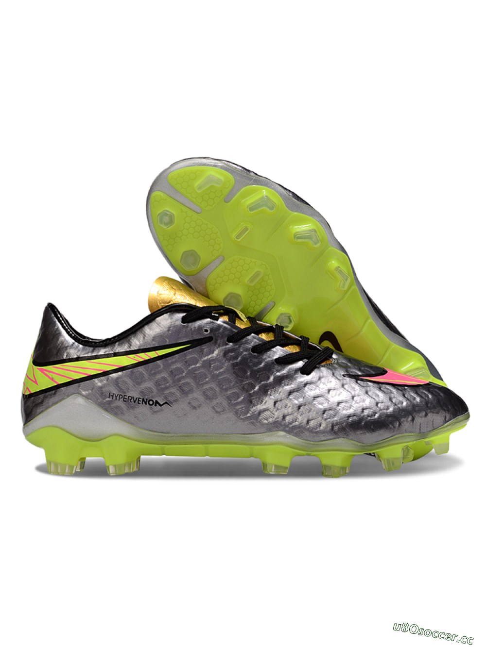 Men's Nike Hypervenom Phantom FG Firm Ground Low-Tops Football Boots - Silver/Yellow/Pink 2