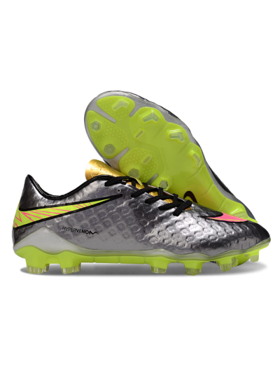Men's Nike Hypervenom Phantom FG Firm Ground Low-Tops Football Boots - Silver/Yellow/Pink
