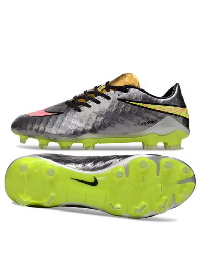Men's Nike Hypervenom Phantom FG Firm Ground Low-Tops Football Boots - Silver/Yellow/Pink