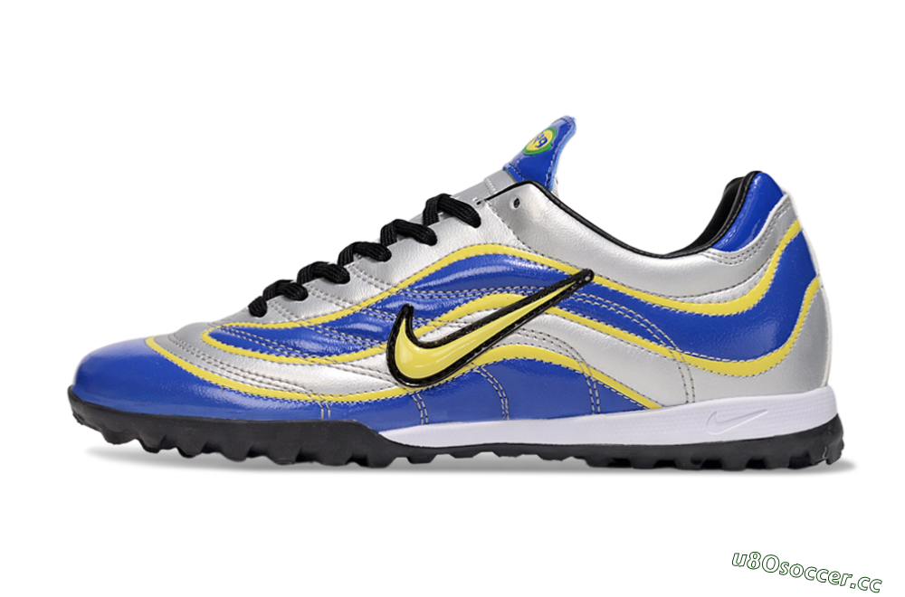 Men's Nike Mercurial R9 TF Artificial Turf Low-Tops Football Shoes - Silver/Blue/Yellow 0