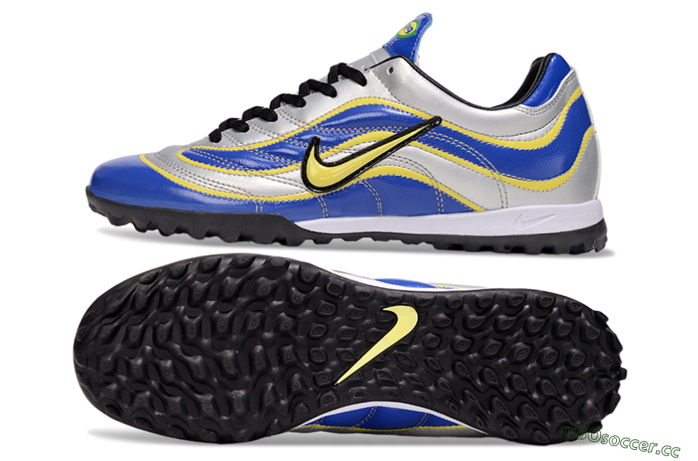 Men's Nike Mercurial R9 TF Artificial Turf Low-Tops Football Shoes - Silver/Blue/Yellow 1