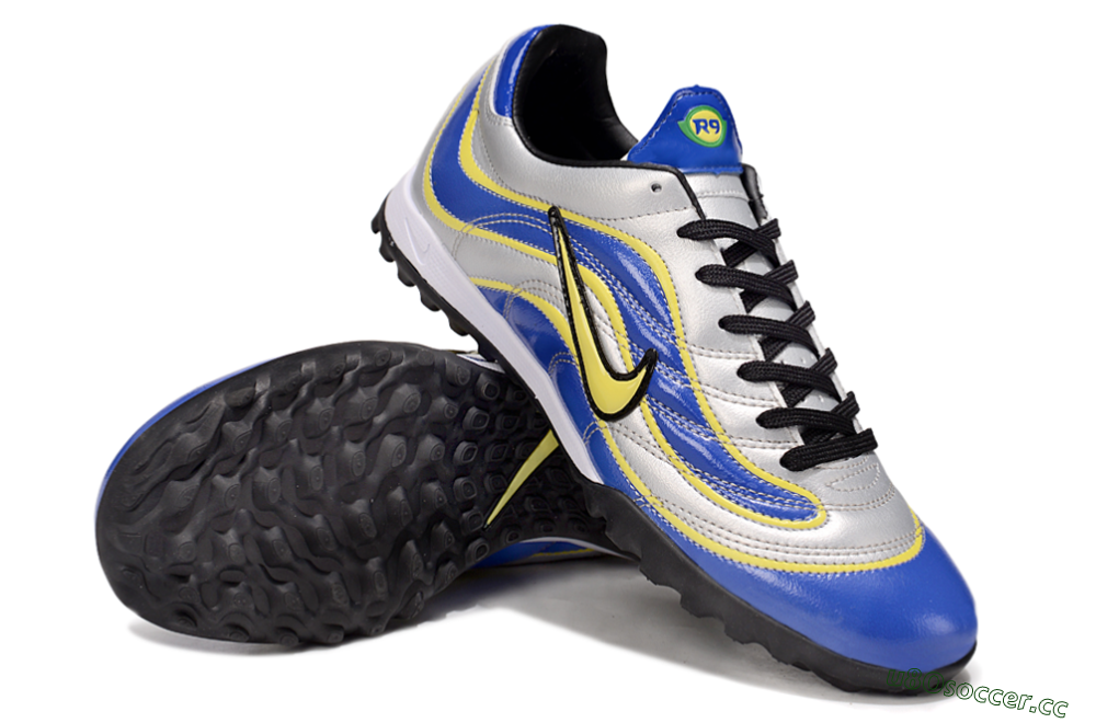 Men's Nike Mercurial R9 TF Artificial Turf Low-Tops Football Shoes - Silver/Blue/Yellow 3