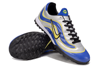 Men's Nike Mercurial R9 TF Artificial Turf Low-Tops Football Shoes - Silver/Blue/Yellow