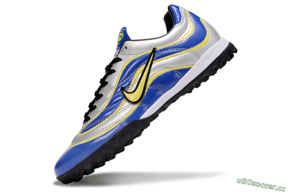 Men's Nike Mercurial R9 TF Artificial Turf Low-Tops Football Shoes - Silver/Blue/Yellow 5
