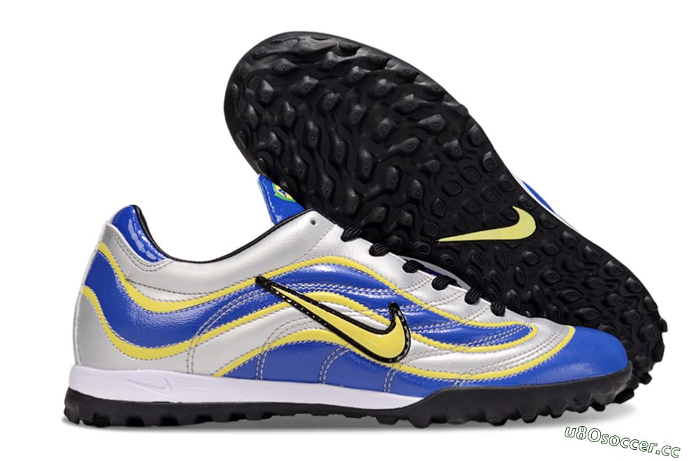 Men's Nike Mercurial R9 TF Artificial Turf Low-Tops Football Shoes - Silver/Blue/Yellow 2