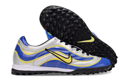 Men's Nike Mercurial R9 TF Artificial Turf Low-Tops Football Shoes - Silver/Blue/Yellow