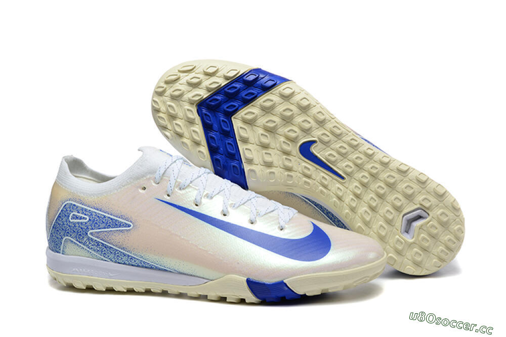 Men's Nike Air Zoom Mercurial Vapor 16 Elite TF Artificial Turf Low-Tops Football Shoes - Beige/Blue/White 2