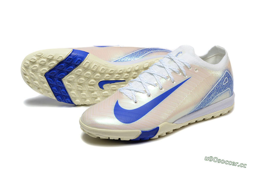 Men's Nike Air Zoom Mercurial Vapor 16 Elite TF Artificial Turf Low-Tops Football Shoes - Beige/Blue/White 3