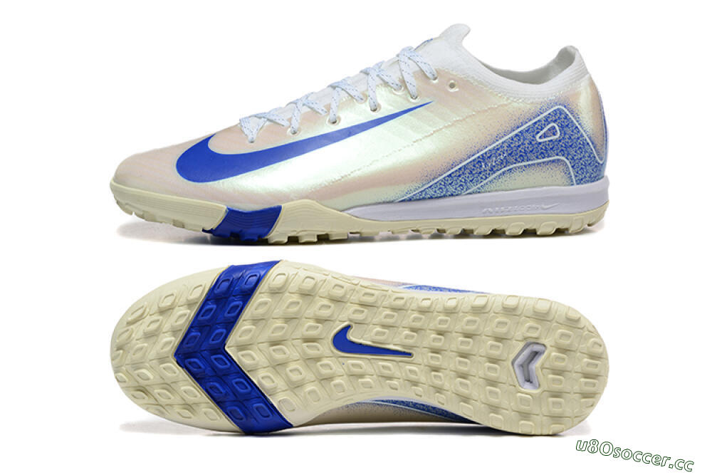 Men's Nike Air Zoom Mercurial Vapor 16 Elite TF Artificial Turf Low-Tops Football Shoes - Beige/Blue/White 1