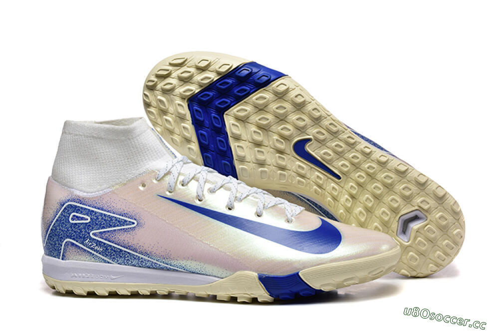 Men's Nike Air Zoom Mercurial Superfly 10 Elite TF Artificial Turf High-Tops Football Shoes - Beige/White/Blue 2