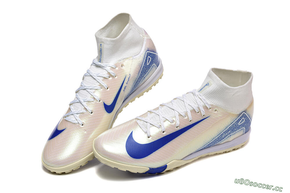 Men's Nike Air Zoom Mercurial Superfly 10 Elite TF Artificial Turf High-Tops Football Shoes - Beige/White/Blue 6