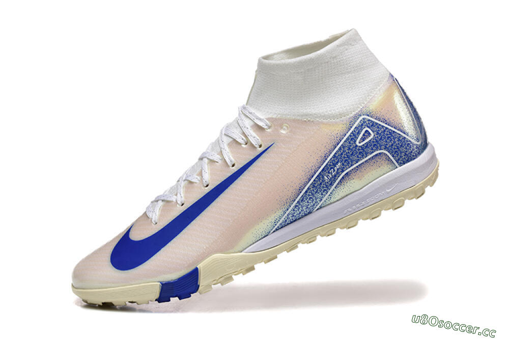 Men's Nike Air Zoom Mercurial Superfly 10 Elite TF Artificial Turf High-Tops Football Shoes - Beige/White/Blue 8