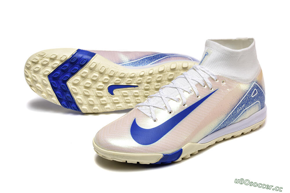 Men's Nike Air Zoom Mercurial Superfly 10 Elite TF Artificial Turf High-Tops Football Shoes - Beige/White/Blue 3