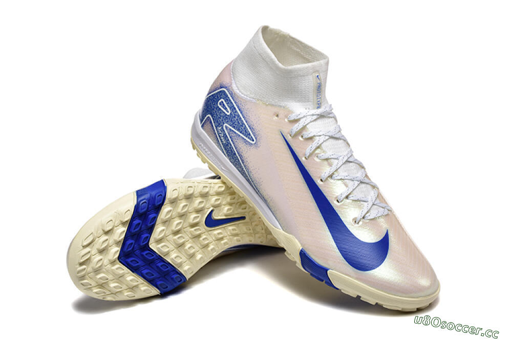 Men's Nike Air Zoom Mercurial Superfly 10 Elite TF Artificial Turf High-Tops Football Shoes - Beige/White/Blue 4