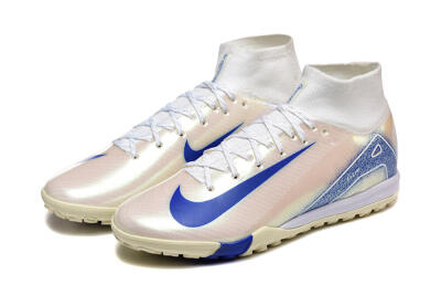 Men's Nike Air Zoom Mercurial Superfly 10 Elite TF Artificial Turf High-Tops Football Shoes - Beige/White/Blue
