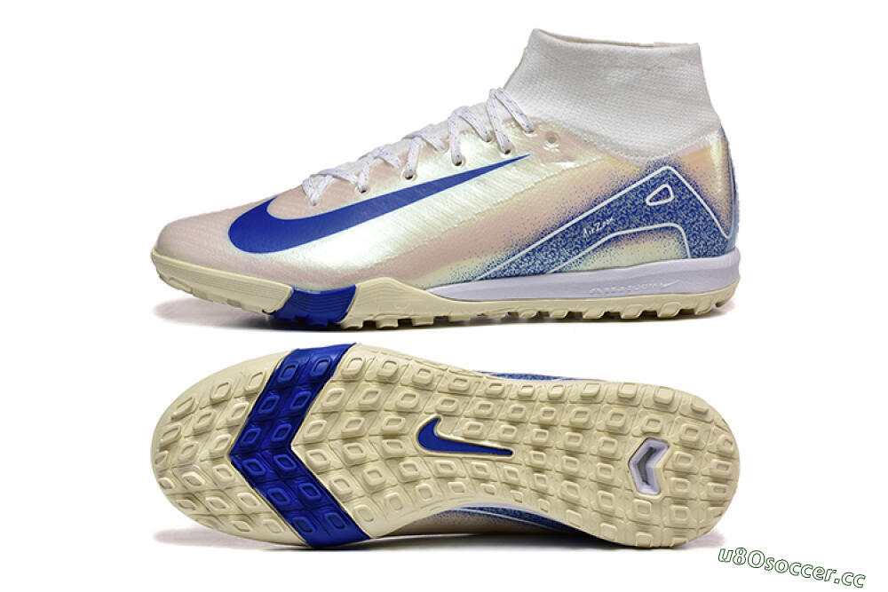 Men's Nike Air Zoom Mercurial Superfly 10 Elite TF Artificial Turf High-Tops Football Shoes - Beige/White/Blue 1