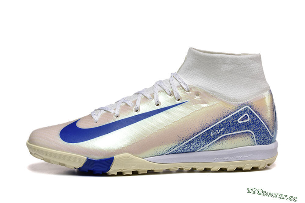 Men's Nike Air Zoom Mercurial Superfly 10 Elite TF Artificial Turf High-Tops Football Shoes - Beige/White/Blue 0