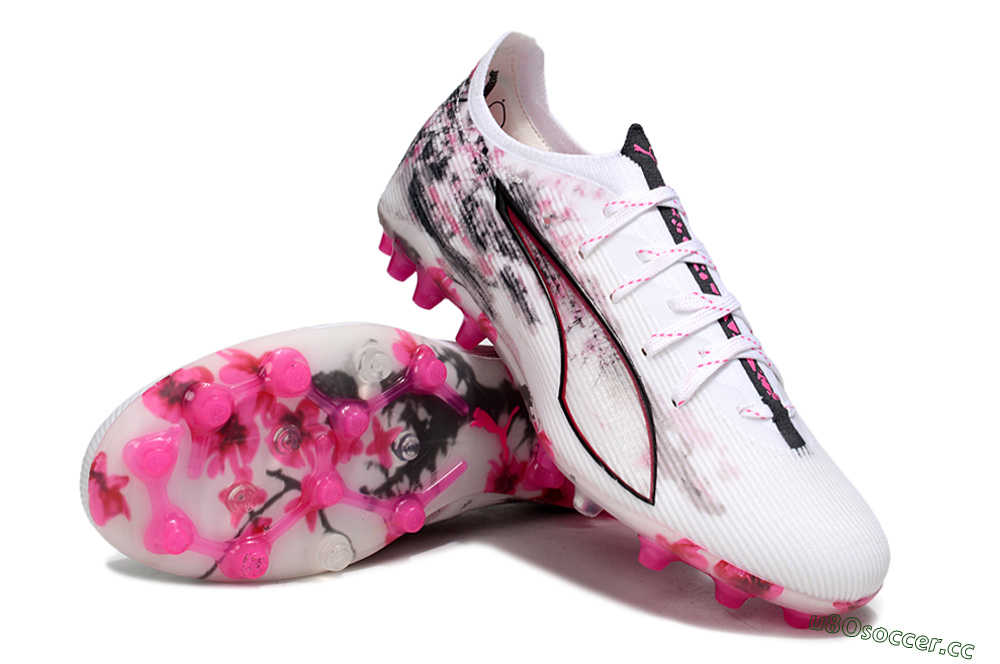 Men's Puma Ultra 5 Ultimate FG Firm Ground Low-Tops Football Boots - White/Pink/Black 3