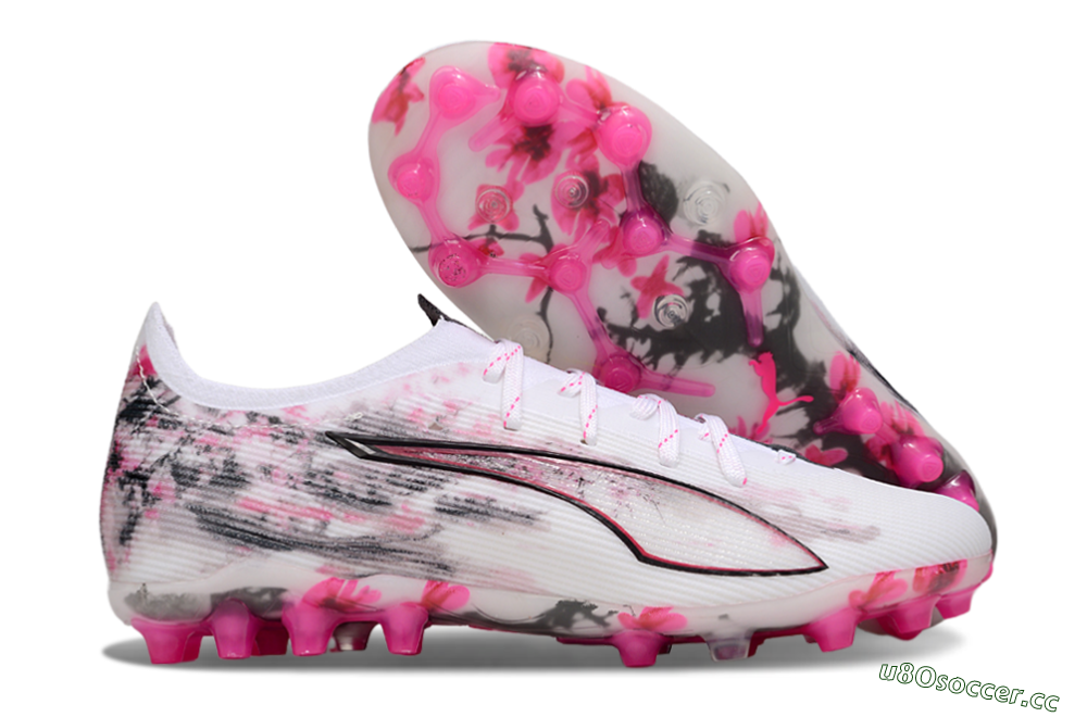 Men's Puma Ultra 5 Ultimate FG Firm Ground Low-Tops Football Boots - White/Pink/Black 2