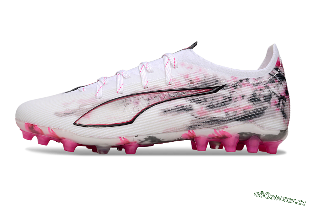 Men's Puma Ultra 5 Ultimate FG Firm Ground Low-Tops Football Boots - White/Pink/Black 0