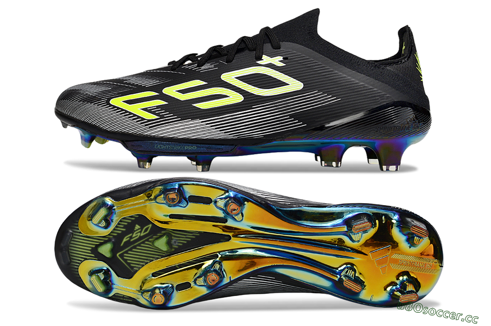 Men's Adidas F50+ Elite Lightstrike Pro FG Firm Ground Low-Tops Football Boots - Black/White/Yellow 1