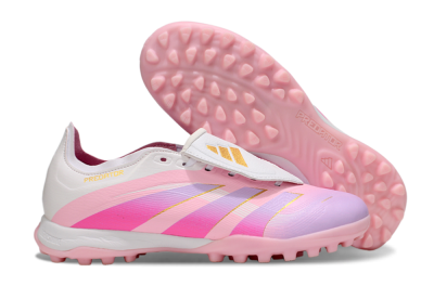 Unisex Adidas Predator Elite Foldover Tongue TF Artificial Turf Low-Tops Football Shoes - Pink/Purple/Gold