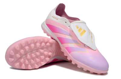 Unisex Adidas Predator Elite Foldover Tongue TF Artificial Turf Low-Tops Football Shoes - Pink/Purple/Gold