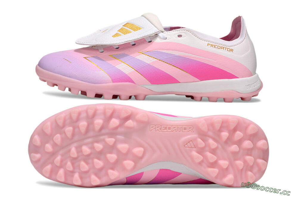 Unisex Adidas Predator Elite Foldover Tongue TF Artificial Turf Low-Tops Football Shoes - Pink/Purple/Gold 1